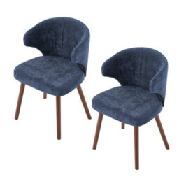 Thehotsale Blue Set Of 2 Chenille Dining Chairs With Ergonomic Backrest And Oak Wood Legs