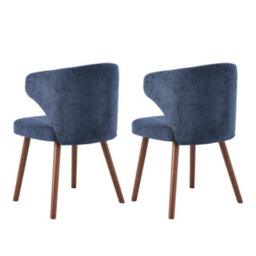 Thehotsale Blue Set Of 2 Chenille Dining Chairs With Ergonomic Backrest And Oak Wood Legs - thumbnail 4