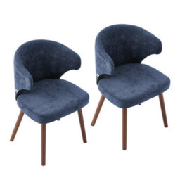 Thehotsale Blue Set Of 2 Chenille Dining Chairs With Ergonomic Backrest And Oak Wood Legs - thumbnail 5