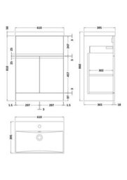 Hudson Reed Urban Satin Green Floor Standing 2 Door 1 Drawer Vanity Unit And Thin-Edge Basin With Silent Close, 860 X 610 X 395 - thumbnail 6