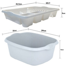 KetoPlastics White 2 Piece Kitchen Set - Large Dish Drainer And Rectangle Washing Up Bowl - thumbnail 3