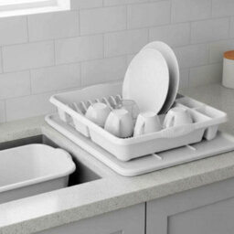 KetoPlastics White 2 Piece Kitchen Set - Large Dish Drainer And Rectangle Washing Up Bowl - thumbnail 2