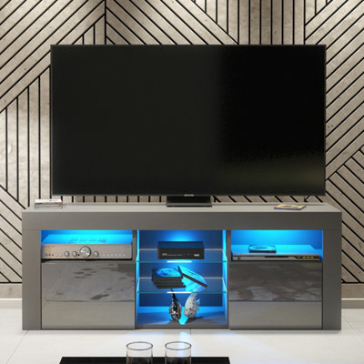 Creative Furniture Pulse Tv Unit 145Cm - Dark Grey With Gloss Doors And Led Lights - image 1
