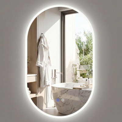 Costway 90 X 55 Cm Lighted Bathroom Mirror Backlit Hd Tempered Glass Frameless Oval Mirror - image 1