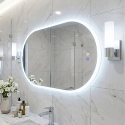 Costway 90 X 55 Cm Lighted Bathroom Mirror Backlit Hd Tempered Glass Frameless Oval Mirror - thumbnail 3