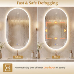 Costway 90 X 55 Cm Lighted Bathroom Mirror Backlit Hd Tempered Glass Frameless Oval Mirror - thumbnail 2