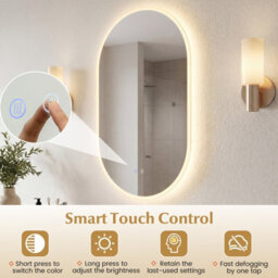 Costway 90 X 55 Cm Lighted Bathroom Mirror Backlit Hd Tempered Glass Frameless Oval Mirror - thumbnail 7