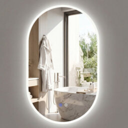 Costway 90 X 55 Cm Lighted Bathroom Mirror Backlit Hd Tempered Glass Frameless Oval Mirror - thumbnail 1