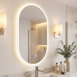 Costway 90 X 55 Cm Lighted Bathroom Mirror Backlit Hd Tempered Glass Frameless Oval Mirror - thumbnail 6