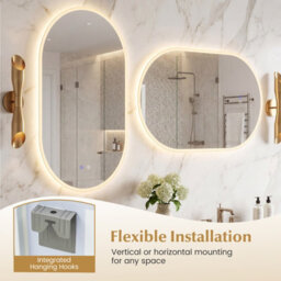 Costway 90 X 55 Cm Lighted Bathroom Mirror Backlit Hd Tempered Glass Frameless Oval Mirror - thumbnail 8