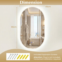 Costway 90 X 55 Cm Lighted Bathroom Mirror Backlit Hd Tempered Glass Frameless Oval Mirror - thumbnail 5