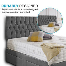 Dining Tables Beirut Matching Headboard Divan Set, 2 Drawer On Same Side With Sprung 1500 Comfort Mattress - Damask Fabric Grey - Double - thumbnail 3