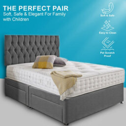 Dining Tables Beirut Matching Headboard Divan Set, 2 Drawer On Same Side With Sprung 1500 Comfort Mattress - Damask Fabric Grey - Double - thumbnail 2