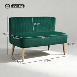 Homcom 117Cm Loveseat Sofa 2 Seater Sofa With Padded Seat, Dark Green - thumbnail 3