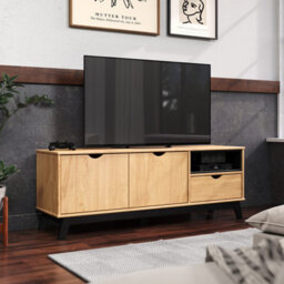 Mercers Furniture Scandian Large Widescreen Tv Video Media Unit Television Stand Solid Wood Pine Wooden Living Room 140Cm 2 Doors 1 Drawer