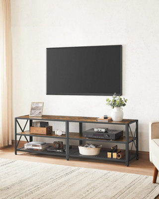 Songmics Vasagle Tv Stand, Tv Table For Tv Up To 70 Inches, With Shelves, Steel Frame, Living Room, Bedroom Furniture, Rustic Brown - image 1