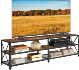 Songmics Vasagle Tv Stand, Tv Table For Tv Up To 70 Inches, With Shelves, Steel Frame, Living Room, Bedroom Furniture, Rustic Brown - thumbnail 3