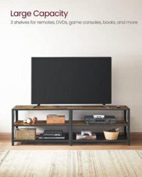 Songmics Vasagle Tv Stand, Tv Table For Tv Up To 70 Inches, With Shelves, Steel Frame, Living Room, Bedroom Furniture, Rustic Brown - thumbnail 4