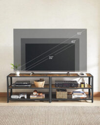 Songmics Vasagle Tv Stand, Tv Table For Tv Up To 70 Inches, With Shelves, Steel Frame, Living Room, Bedroom Furniture, Rustic Brown - thumbnail 7