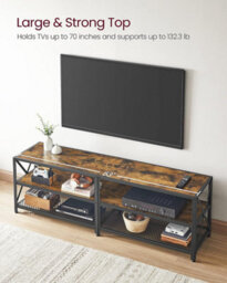 Songmics Vasagle Tv Stand, Tv Table For Tv Up To 70 Inches, With Shelves, Steel Frame, Living Room, Bedroom Furniture, Rustic Brown - thumbnail 6