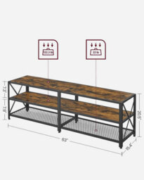 Songmics Vasagle Tv Stand, Tv Table For Tv Up To 70 Inches, With Shelves, Steel Frame, Living Room, Bedroom Furniture, Rustic Brown - thumbnail 8