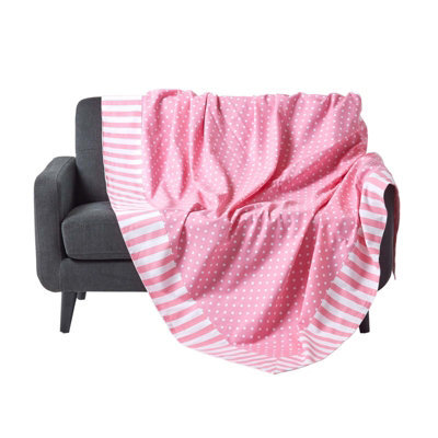 Homescapes Cotton Pink Polka Dots And Stripes Sofa Throw - image 1