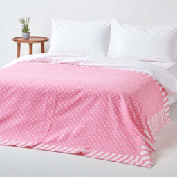 Homescapes Cotton Pink Polka Dots And Stripes Sofa Throw - thumbnail 3