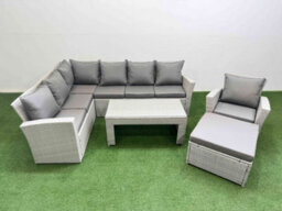 Fimous Rattan Garden Furniture Set Outdoor 8 Seater Corner Sofa Sets With Oblong Coffee Table Chair Big Footstool Light Grey Mixed - thumbnail 1