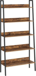 Songmics Ladder Rack, Storage Shelf, 5-Tier Compact Shelf, Bookcase, Industrial, Rustic Brown And Ink Black - thumbnail 8