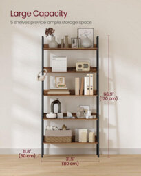 Songmics Ladder Rack, Storage Shelf, 5-Tier Compact Shelf, Bookcase, Industrial, Rustic Brown And Ink Black - thumbnail 3