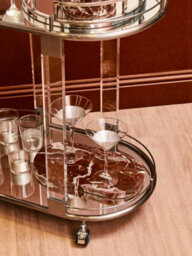 Orsina Metallic Frame Drinks Trolley, Sleek Gold And Black Bar Serving Cart, Functional Two Tier Beverage Trolley - thumbnail 2