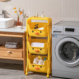 Living And Home 3 Tier Cute Yellow Duck Mobile Kids Toy Storage Rack Book Shelf Cart 950 mm