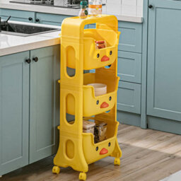 Living And Home 3 Tier Cute Yellow Duck Mobile Kids Toy Storage Rack Book Shelf Cart 950 mm - thumbnail 2