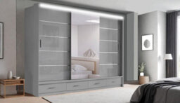 Interior Emporium Ie High Gloss Florence Mirror Door With Led Light - Sliding Door Wardrobe - Wardrobe For You ( Grey , 256 Cm ) - thumbnail 1