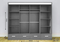 Interior Emporium Ie High Gloss Florence Mirror Door With Led Light - Sliding Door Wardrobe - Wardrobe For You ( Grey , 256 Cm ) - thumbnail 2