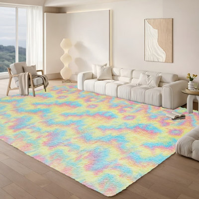 Aspire Homeware Non Slip Rainbow Shaggy Rug Soft Fluffy Washable, Living Area And Bedroom Rug, (L)200Cm X (W)140Cm