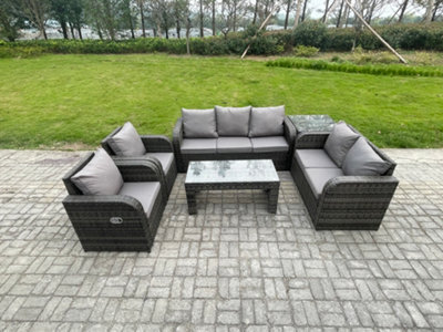 Fimous 7 Seater Outdoor Rattan Garden Furniture Set Patio Lounge Sofa Set With Rectangular Coffee Table Side Table - image 1