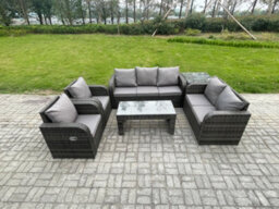 Fimous 7 Seater Outdoor Rattan Garden Furniture Set Patio Lounge Sofa Set With Rectangular Coffee Table Side Table - thumbnail 1