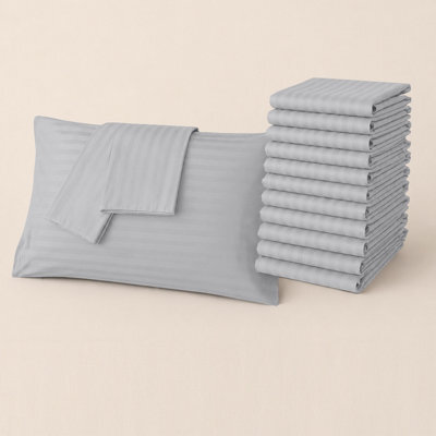 Moonlight Bedding Pillow Cover 6 Pair- Satin Stripe Pattern Microfiber Pillowcases Envelope Closure Bed Pillow Cover (White) - image 1