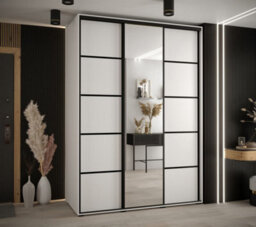 Arte Elegant White Mirrored Cannes V Sliding Wardrobe H2050mm W1700mm D600mm With Custom Black Steel Handles - thumbnail 2
