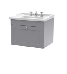 Balterley Swynnerton Traditional 1 Drawer Wall Hung Vanity Unit With Basin, Satin Grey, 600mm - thumbnail 1