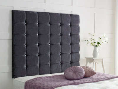 "Adore Designs High Cubed Crushed Velvet 4Ft6 Double 36"" Headboard -  Black"