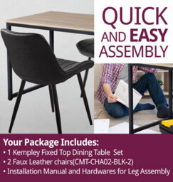 Hallowood Furniture Kempley Fixed Top Dining Table Set With 2 Black Faux Leather Chairs - thumbnail 7