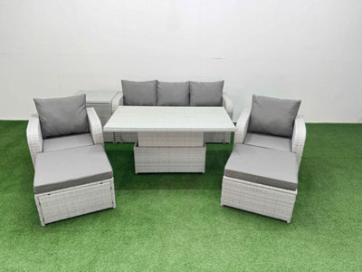 Fimous Pe Rattan Garden Furniture Set Reclining Chair Sofa Lounge Sofa Set Adjustable Lifting Table Side Table 2 Big Footstool - image 1