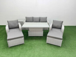 Fimous Pe Rattan Garden Furniture Set Reclining Chair Sofa Lounge Sofa Set Adjustable Lifting Table Side Table 2 Big Footstool - thumbnail 2