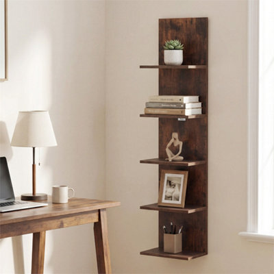 Brown Wooden Wall-Mounted Organizer For Bedroom 5-Tier Vertical Wall Shelves - image 1