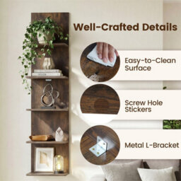 Brown Wooden Wall-Mounted Organizer For Bedroom 5-Tier Vertical Wall Shelves - thumbnail 3
