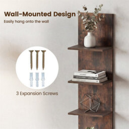 Brown Wooden Wall-Mounted Organizer For Bedroom 5-Tier Vertical Wall Shelves - thumbnail 2