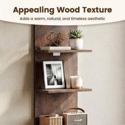 Brown Wooden Wall-Mounted Organizer For Bedroom 5-Tier Vertical Wall Shelves - thumbnail 4