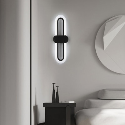 Living And Home Black Frame Modern Oval Led 15W Indoor Wall Light Bedside Sconce With Acrylic Shade 40Cm White Light - image 1